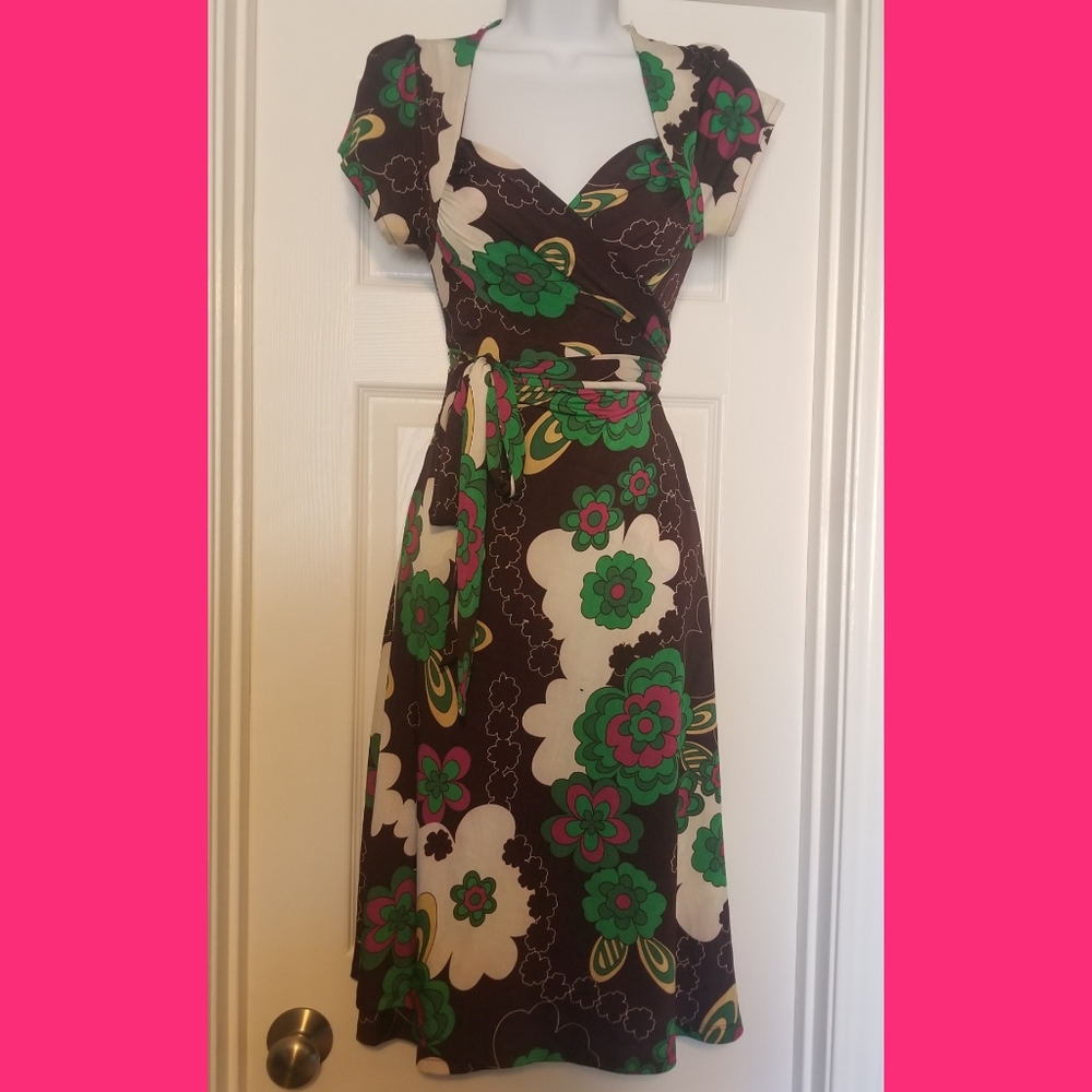 Karina Green/brown/pink"Pucci" sexy wrap dress